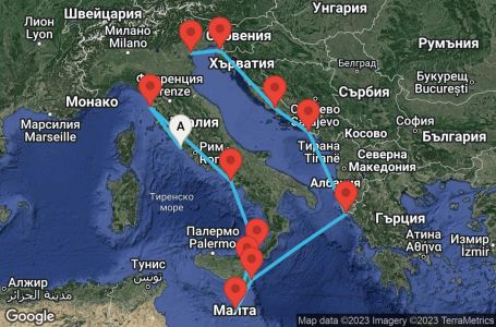 Маршрут на круиз 10 дни Класическо Средиземноморие - VIVA10CNNCIVVCE