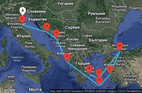 Маршрут на круиз 9 дни Адриатика и гръцки острови - VIVA09CNNVCEPIR