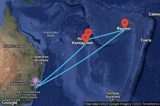 Маршрут на круиз 11 дни Австралия, Нова Каледония, Фиджи - 11K152