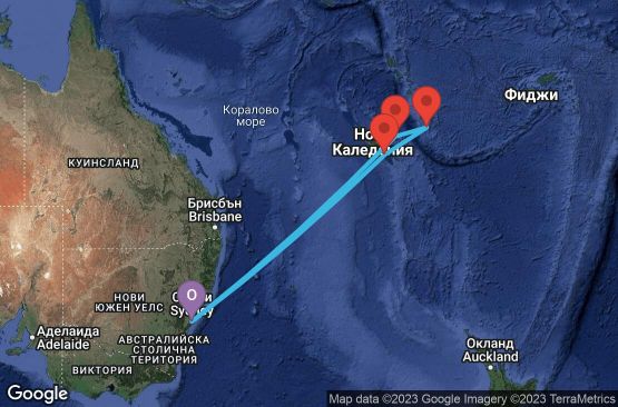 Маршрут на круиз 8 дни Австралия, Нова Каледония - 08K106