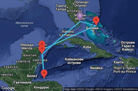 Маршрут на круиз 7 дни САЩ, Мексико, Хондурас, Бахамските острови - 07W559