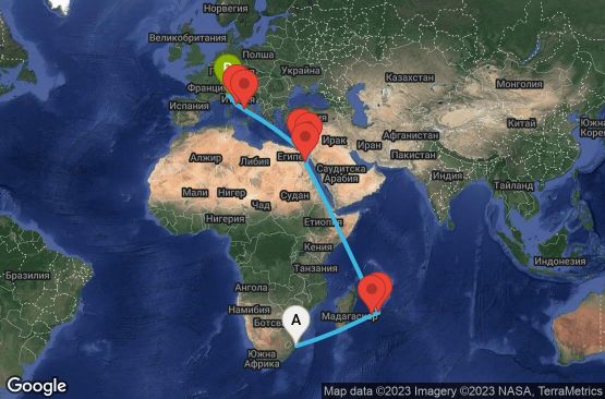 Маршрут на круиз 24 дни Южна Африка, Реюнион, Мавриций, Египет, Йордания, Италия - URMB