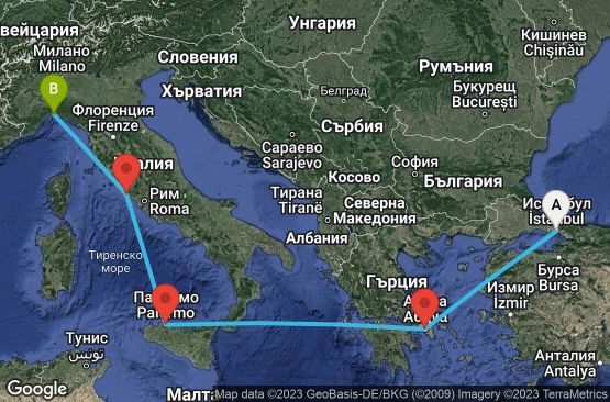 Маршрут на круиз 6 дни Турция, Гърция, Италия - UQ53