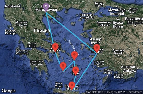 Маршрут на круиз 7 дни Идиличните гръцки острови от Солун