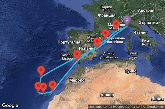 Маршрут на круиз 14 дни Италия, Испания, Португалия, Франция - SVN14A08