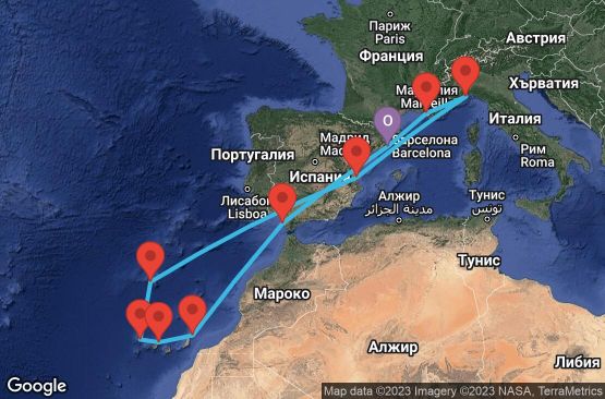 Маршрут на круиз 14 дни Испания, Франция, Италия, Португалия - BCN14A0A