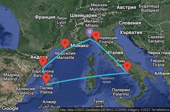 Маршрут на круиз 7 дни Италия, Испания, Франция - URID