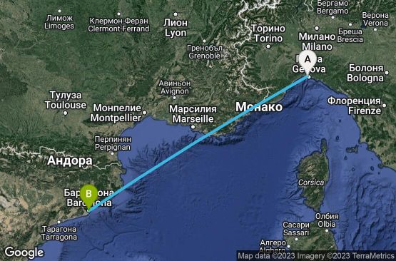 Маршрут на круиз 2 дни Италия, Испания - UQ12