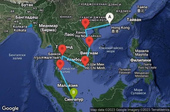 Маршрут на круиз 12 дни Хонг Конг, Виетнам, Тайланд, Сингапур - 12I119