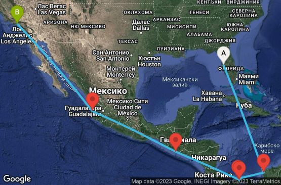Маршрут на круиз 14 дни САЩ, Панама, Коста Рика, Гватемала, Мексико - 14C066