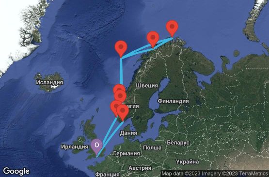 Маршрут на круиз 12 дни Великобритания, Норвегия - 12U378