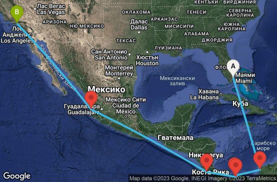 Маршрут на круиз 14 дни САЩ, Каймановите острови, Панама, Никарагуа, Коста Рика, Мексико - 14C067