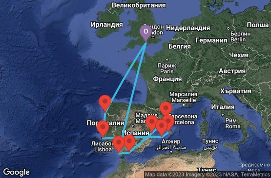 Маршрут на круиз 14 дни Великобритания, Испания, Португалия - 14M115