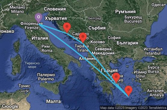 Маршрут на круиз 7 дни Италия, Черна гора, Гърция, Хърватска - 07M729
