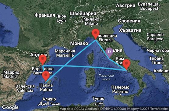 Маршрут на круиз 7 дни Италия, Испания, Франция - 7IP109