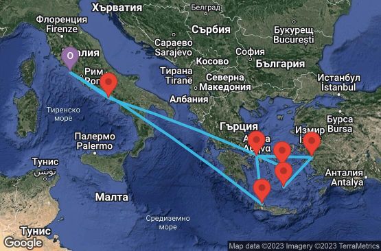 Маршрут на круиз 9 дни Италия, Гърция, Турция - 09M284