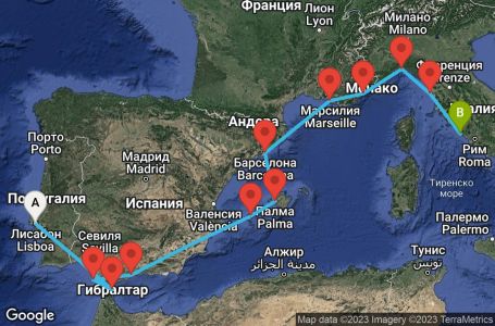 Маршрут на круиз 11 дни Средиземноморие от Лисабон  - VIVA11CNNLISCIV
