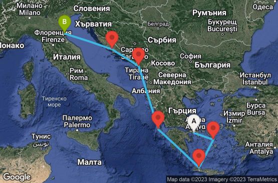 Маршрут на круиз 7 дни Гърция, Черна гора, Хърватска, Италия - 07M748