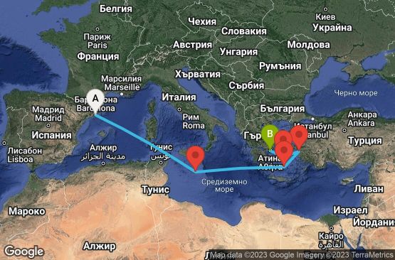 Маршрут на круиз 7 дни Испания, Малта, Гърция, Турция - 07M737