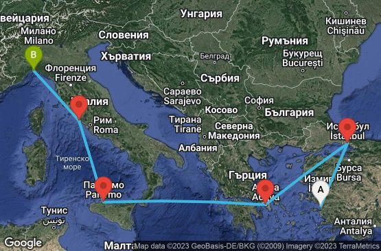 Маршрут на круиз 8 дни Турция, Гърция, Италия - UQ52