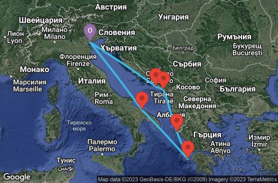 Маршрут на круиз 7 дни Италия, Хърватска, Черна гора, Гърция - USEV