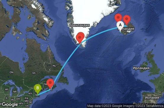 Маршрут на круиз 12 дни Исландия, Гренландия, Канада, САЩ - 12U401