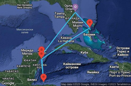 Маршрут на круиз 7 дни САЩ, Бахамските острови, Мексико, Хондурас - 07W581