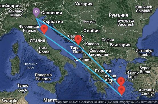 Маршрут на круиз 7 дни Италия, Черна гора, Гърция - USF0