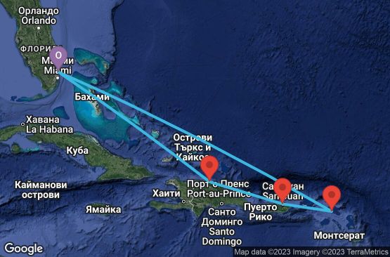 Маршрут на круиз 7 дни САЩ, Доминиканска република, Пуерто Рико, Холандски Антили - 07E380