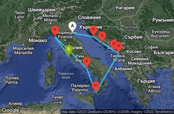Маршрут на круиз 11 дни Италия, Хърватска, Черна гора - 11M277