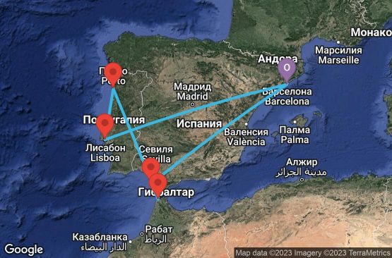 Маршрут на круиз 9 дни Испания, Португалия, Мароко - 09M296