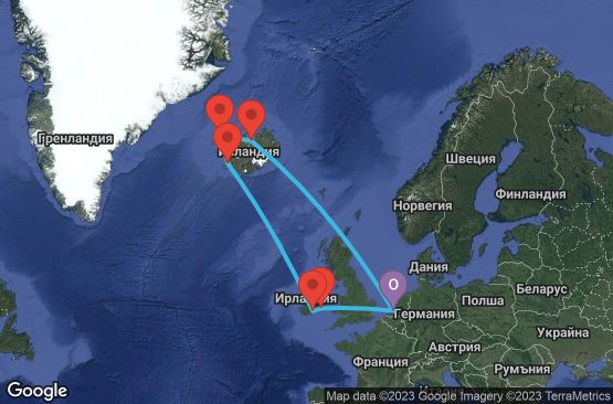 Маршрут на круиз 11 дни Холандия, Исландия, Ирландия - 11U131