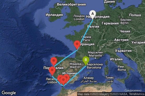 Маршрут на круиз 12 дни Холандия, Португалия, Испания, Гибралтар - 12M638