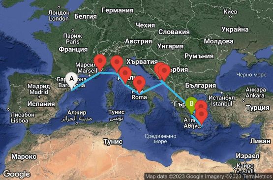 Маршрут на круиз 11 дни Испания, Франция, Италия, Черна гора, Хърватска, Гърция - 11M279