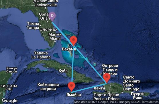 Маршрут на круиз 6 дни САЩ, Хаити, Ямайка, Бахамските острови - 06W201
