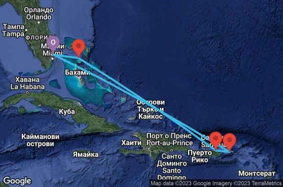 Маршрут на круиз 7 дни САЩ, Бахамските острови, Пуерто Рико, Вирджински острови (САЩ) - 07E389