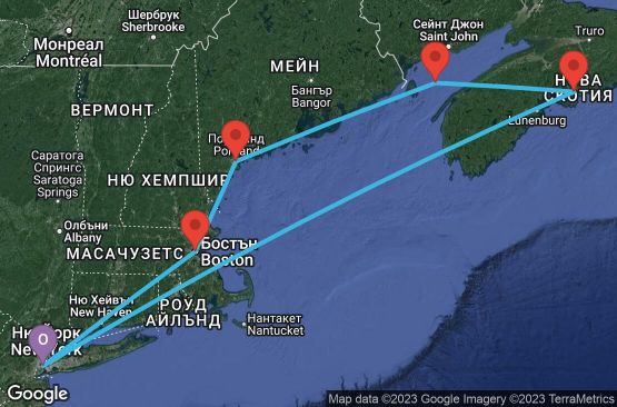 Маршрут на круиз 9 дни САЩ, Канада - 09N062