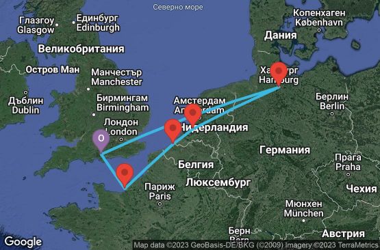 Маршрут на круиз 7 дни Великобритания, Германия, Холандия, Белгия, Франция - URY4