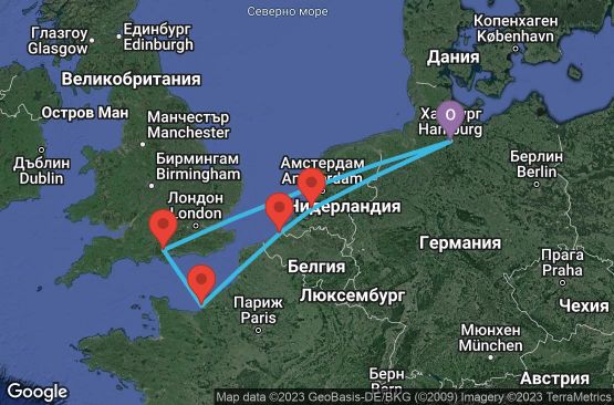 Маршрут на круиз 7 дни Германия, Холандия, Белгия, Франция, Великобритания - URXZ