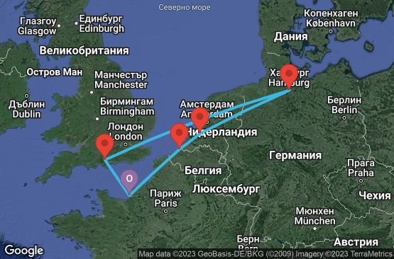 Маршрут на круиз 7 дни Франция, Великобритания, Германия, Холандия, Белгия - URY3