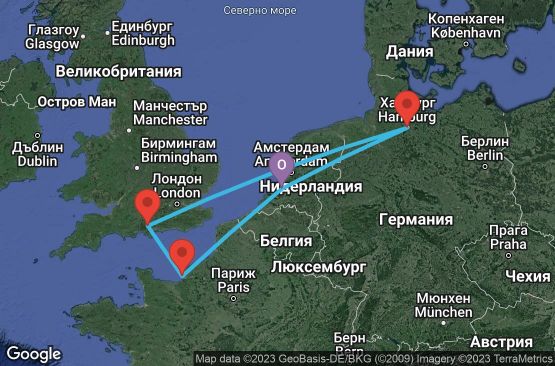 Маршрут на круиз 6 дни Холандия, Франция, Великобритания, Германия - URZ2