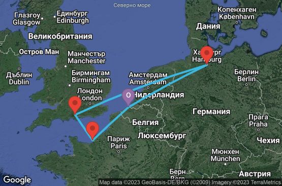 Маршрут на круиз 6 дни Белгия, Франция, Великобритания, Германия - URYO