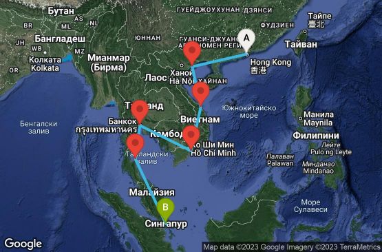 Маршрут на круиз 11 дни Хонг Конг, Виетнам, Тайланд, Сингапур - 11I011