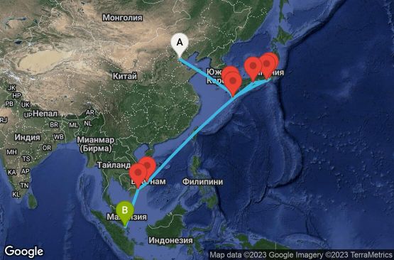 Маршрут на круиз 16 дни Китай, Япония, Виетнам, Сингапур - 16V002
