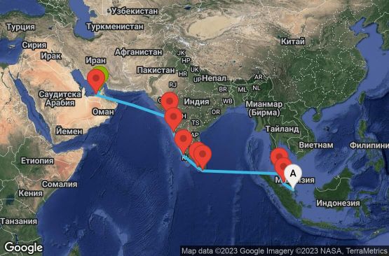 Маршрут на круиз 15 дни Сингапур, Малайзия, Шри Ланка, Индия, Обединени арабски емирства - 15V001