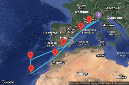 Маршрут на круиз 11 дни Италия, Испания, Мароко, Португалия, Франция - USO6