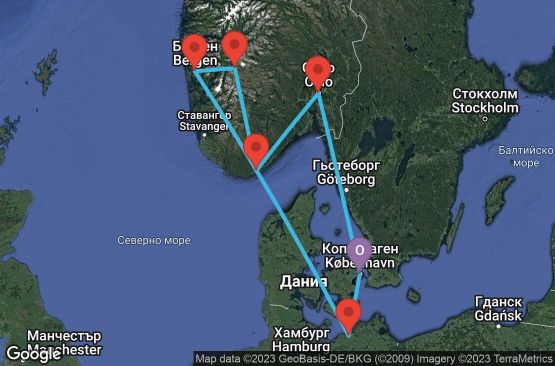 Маршрут на круиз 7 дни Дания, Германия, Норвегия - USD6