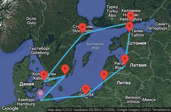 Маршрут на круиз 11 дни Германия, Полша, Литва, Латвия, Естония, Финландия, Швеция, Дания - USCV