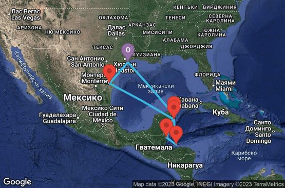 Маршрут на круиз 9 дни САЩ, Мексико, Хондурас, Белиз - 09W019