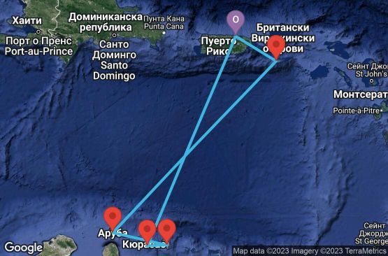 Маршрут на круиз 7 дни Пуерто Рико, Вирджински острови (САЩ), Аруба, Холандски Антили - 07D387